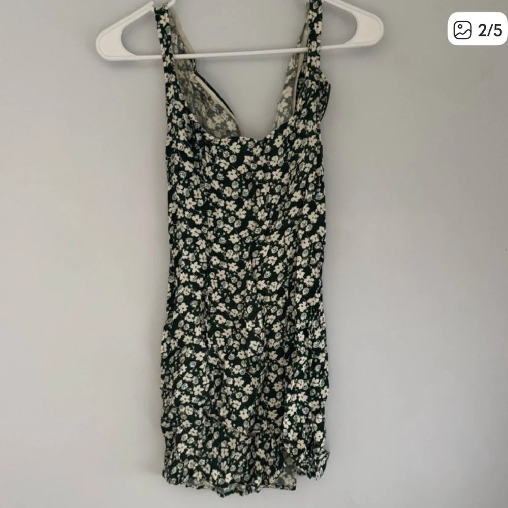 Reformation Forest Green Mini Dress with Cream Floral Print - Picture 1 of 6